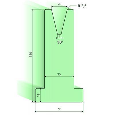 Т-образная матрица 30°, высота=120мм