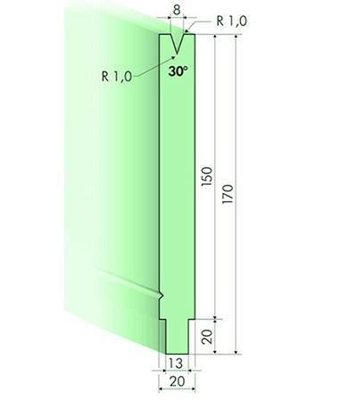 30° матрица листогиба, Н=150мм