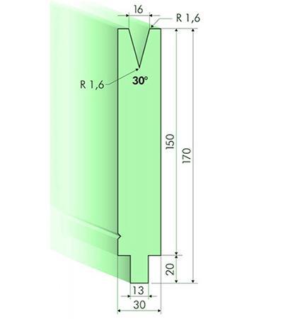30° матрица листогиба, Н=150мм