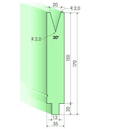 30° матрица листогиба, Н=150мм