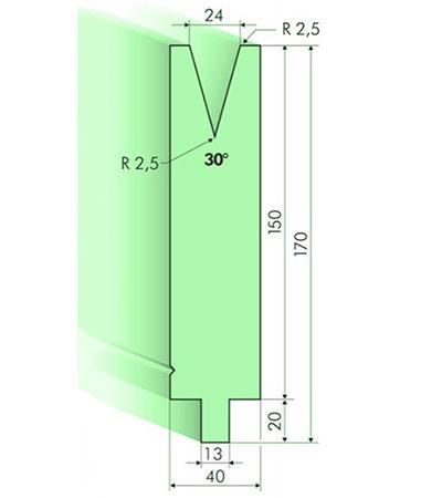 30° матрица листогиба, Н=150мм