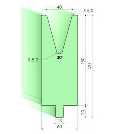 30° матрица листогиба, Н=150мм